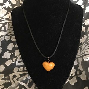 Yellow Baltic Amber Heart Necklace pendant on cord